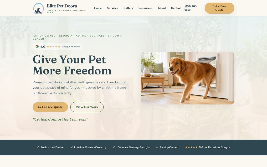 The Elite Pet Doors website